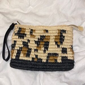 Stylish Woven Clutch with Black and Tan Accents